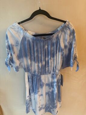J for Justify Blue and White Tie-Dye Off-Shoulder Top